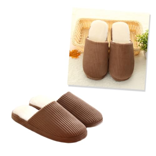 VALICLUD Warme Flauschige Hausschuhe für Damen und Herren Rutschfeste EVA Sohle Kuschelige Indoor Pantoffeln für Herbst und Winter Bequeme Hauspantoffeln in Kaffee von VALICLUD