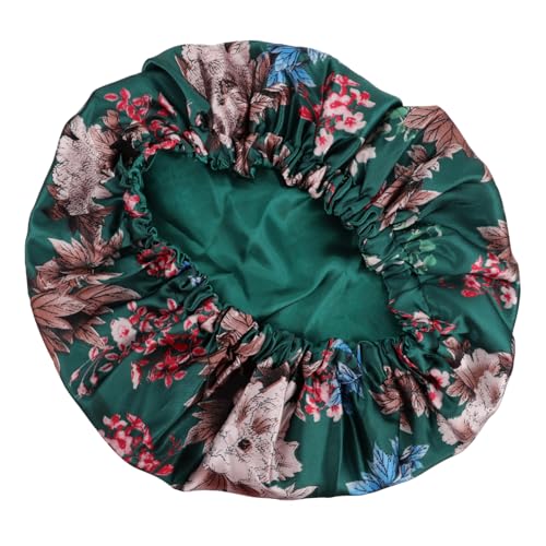 VALICLUD Wasserdichte Duschhaube Damen Grün Floral Elastische Satin Badekappe Extra Verstellbar Für Haare Pflege Spa Zuhause Reise von VALICLUD