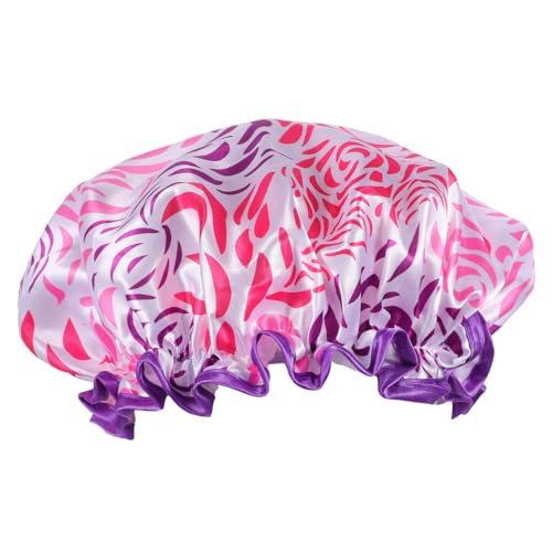 VALICLUD Wasserdichte Duschhaube Duschmütze Frauen Duschkappen Badekappe Duschhaube Wiederverwendbar Lockig Mützen Für Frauen Lang Jumbo-duschhaube Doppelt Duschhaarwickel Violett Satin von VALICLUD
