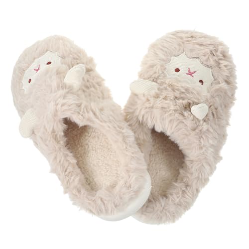 VALICLUD Weiche Dicke Baumwoll Hausschuhe mit Niedlichem Cartoon Schaf Design Warme Flexible Pantoffeln für Damen und Herren Rutschfest für Herbst und Winter im Innenbereich von VALICLUD