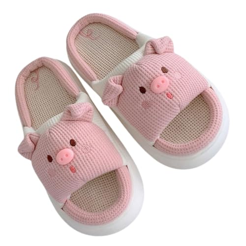 VALICLUD Weiche Dicke Hausschuhe Damen aus Baumwoll leinen Rutschfeste Atmungsaktive Indoor Slipper Bequeme Schlafzimmer Schuhe für Frauen Ganzjährig Tragbar Niedliches Design von VALICLUD