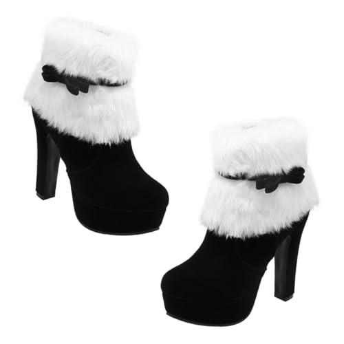 VALICLUD Weihnachtsplüsch Stiefeletten Für Damen Hochwertige Kurze Absatzschuhe Mit Eleganter Schleifenverzierung Rutschfester Gummisohle Winterfest Und Vielseitig Einsetzbar von VALICLUD