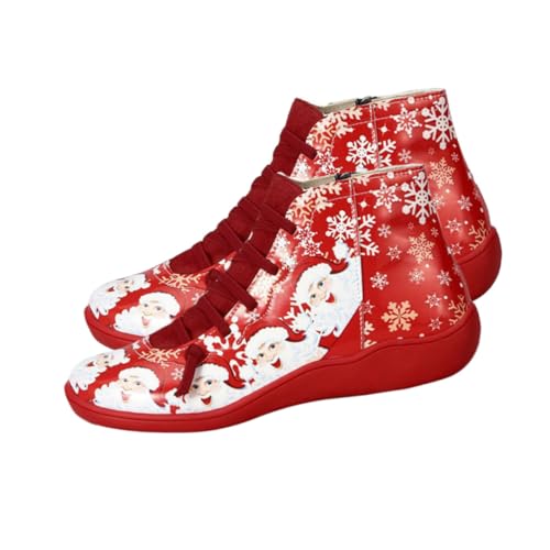 VALICLUD Weihnachtliche Damen Kurzstiefel Rot Atmungsaktiv Rutschfest Komfortabel Alltag Festliche Schuhe für Herbst Winter von VALICLUD