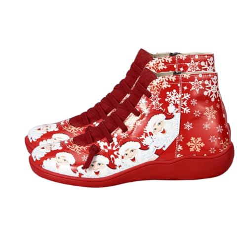 VALICLUD Weihnachtliche Damen Kurzstiefel Rot Komfortabel Atmungsaktiv Rutschfest Herbst Winter Casual Schuhe von VALICLUD