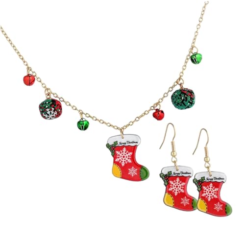 VALICLUD Weihnachtsschmuck Damen Festliche Stricksocken Ohrringe Glocken Halskette Eleganter Weihnachtsdeko Schmuck für Party und Feier von VALICLUD