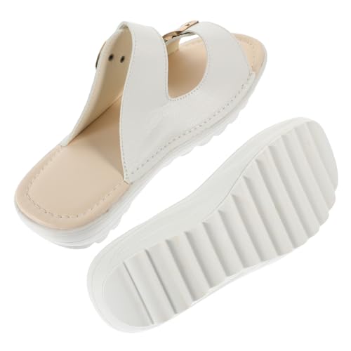 VALICLUD Weiße Damen Sandalen aus echtem Material Leichte Flache Beach Slipper Atmungsaktiv und Angenehm Sommerliche Freizeit Slipper für Urlaub und Alltag von VALICLUD