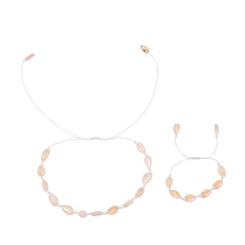 VALICLUD Weißes Muschelarmband Set Damen Handgefertigt Geflochtenes Boho Armband und Kette Schmuckset Elegantes Accessoire für Alltag und Geschenk von VALICLUD