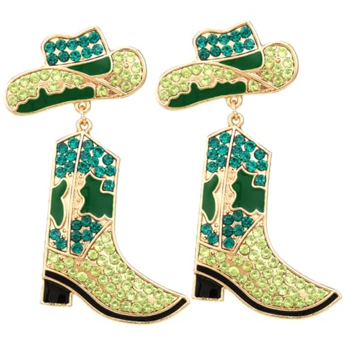 VALICLUD Western Ohrringe für Damen Grüne Cowgirl Boot Earrings mit Funkelnden Strasssteinen Hängende Ohrhänger Geeignet für Alltag Party Country Konzerte und Geschenkideen von VALICLUD