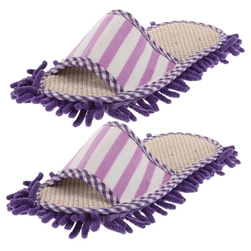 VALICLUD Wiederverwendbare Wischmopp Hausschuhe aus weichem Korallenfleece Waschbare Bodenreinigungspantoffeln Rutschfeste Mopp Slipper mit Streifenmuster Ideal für Zuhause Büro und Hotel von VALICLUD