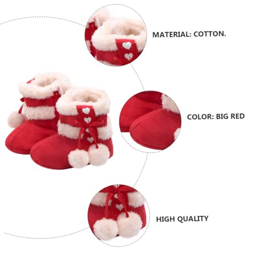 VALICLUD Lauflernschuhe Winter Weihnachtsstiefel für Kleinkinder Weiche Baumwolle mit Plüsch 1 Paar Babyschuhe für Jungen und Mädchen Rot 13,5cm Warme Prewalker für Weihnachten von VALICLUD