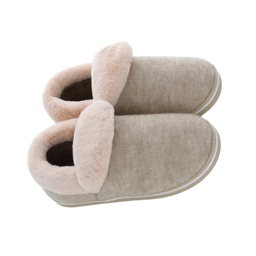 VALICLUD Winter Hausschuhe Damen Plüsch Slipper Rutschfest Verdickt Warme Hüttenschuhe Komfortable Home Slipper für Schlafzimmer Wohnzimmer Freizeit Khaki von VALICLUD