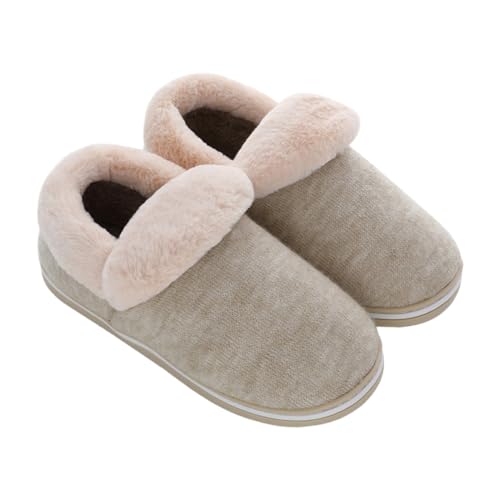 VALICLUD Winter Hausschuhe Damen Plüsch Warm Gefüttert Rutschfest Geschlossen Komfortable Indoor Slipper Khaki für Zuhause Freizeit von VALICLUD