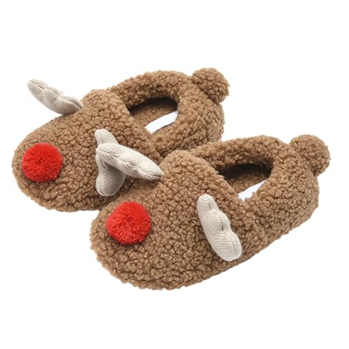 VALICLUD Winter Hausschuhe mit Weichem Warme und Geräuschlose Indoor Slipper mit Rutschfester Sohle Braun Weihnachtliches Design Gemütlich und Pflegeleicht von VALICLUD