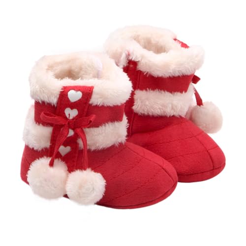 VALICLUD Winter Prewalker Schuhe mit Schleifenmotiv Warme Baumwoll Laufschuhe Rutschfest Weiche Sohle für Kalte Wintertage und Weihnachten Rot von VALICLUD