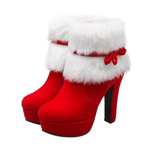 VALICLUD Winterstiefel Damen Kurzstiefel mit Plateauabsatz Kuschelig Gefüttert Rutschfeste Gummisohle Ankle Boots für Weihnachten und Kalte Tage und Stylisch von VALICLUD
