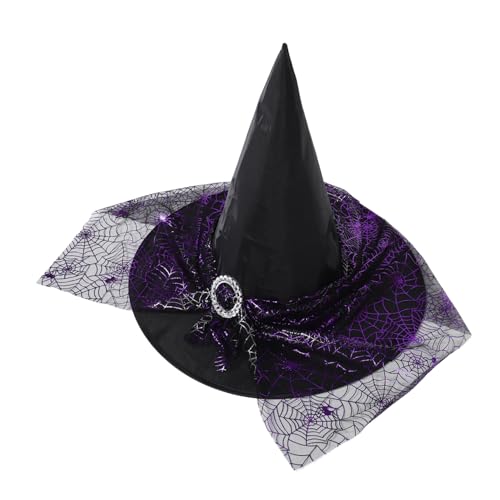 VALICLUD Witch Hat Mit Spitze Und Breiter Krempe Für Damen Schwarze -haube Mit Buntem Spinnenweb-druck Für Halloween-partys Festivals Und Cosplay-kostüme von VALICLUD