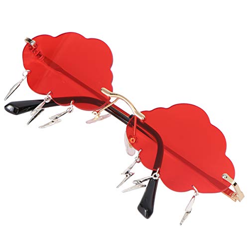 VALICLUD Wolke Randlose Vintage Lustige Unregelmäßige Disco Brille Blitz Quaste für Frauen Männer Getönte Brille Rot von VALICLUD