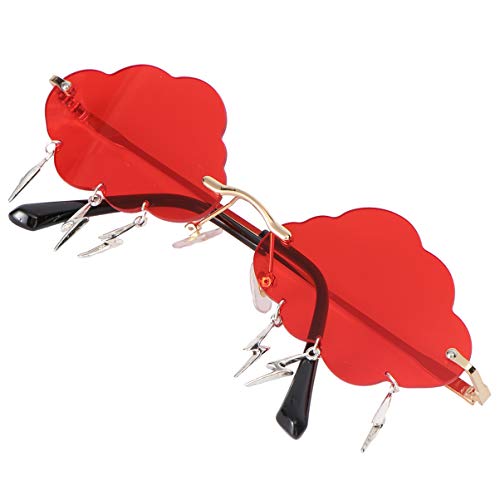 VALICLUD Wolke Sonnenbrille Randlose Vintage Sonnenbrille Lustige Unregelmäßige Disco Brille Blitz Quaste für Frauen Männer Getönte Brille Rot von VALICLUD