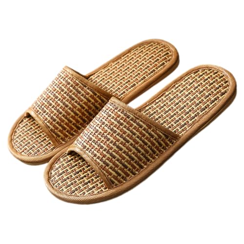 VALICLUD Woven Hausschuhe Herren Damen Leichte Atmungsaktive Rattanslipper für Innen Komfortable Geräuschlose Sommer Hausschuhe Rutschfest als Gästeslipper von VALICLUD