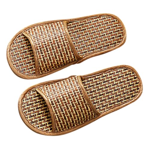 VALICLUD Woven Rattan Hausschuhe Damen Herren Sommer Slipper Leicht Offen Atmungsaktiv Minimalistisch Für Innen Und Außen In Hellbraun von VALICLUD