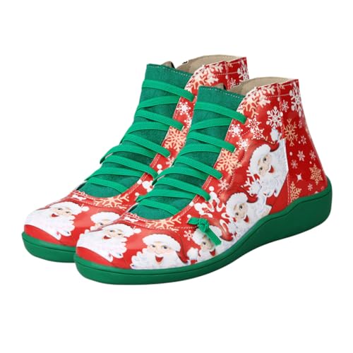 VALICLUD Xmas Schuhe Damen Kurzstiefel PU Kunstleder Atmungsaktiv Rutschfest Weihnachtsmotiv Alltag Party Festtagsstiefel Grün von VALICLUD