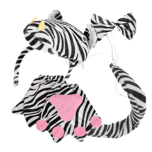 VALICLUD Zebraschwanz Und Stirnband Set Für Damen Tierkostüm Zubehör Mit Zebrafliege Und Handschuhen Für Halloween Und Cosplay-partys von VALICLUD