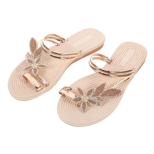 VALICLUD Zehenring-sandalen Im Boho-blatt-stil Für Damen – Bequeme Flache Strandpantoffeln – Weiche Sommersandalen Mit Schmucksteinen Für Reisen Und Freizeit von VALICLUD