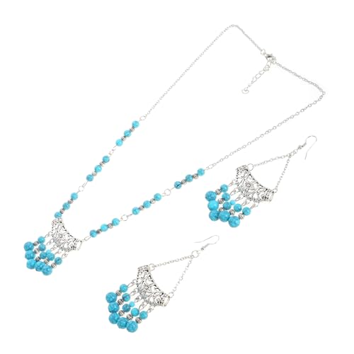 VALICLUD altmodische Halskette Ethno-Ohrringe Boho-Ethno-Schmuck Stammeskette Vintage-Statement-Schmuck Ethno-Statement-Halskette Perlen Quaste Ohrringe Boho-Perlenkette Zinklegierung Blau von VALICLUD
