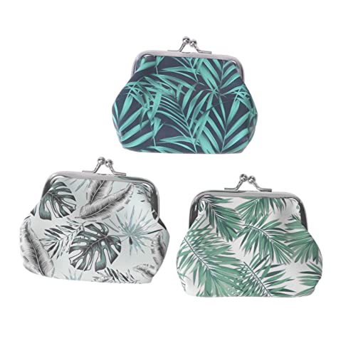 VALICLUD 3stücke Teiliges Set Vintage Münzgeldbörse Im Tropischen Palmblatt-Design Für Junge Mädchen Und Frauen Kleine Clutch Für Täglichen Gebrauch Für Kleingeld Schlüssel Und von VALICLUD