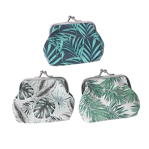 VALICLUD 3stücke Vintage Münzgeldbörse Mit Tropischem Palmblatt-Muster Kleine Clutch Für Junge Mädchen Und Frauen Für Täglichen Gebrauch Sicherer Druckverschluss von VALICLUD