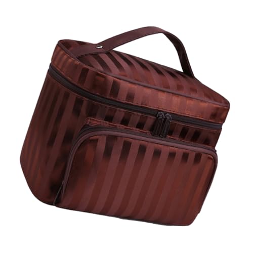 VALICLUD wasserdichte Kosmetiktasche Großes Fassungsvermögen Nylon Makeup Organizer mit Reißverschluss Streifen Kaffee Farbe Reise Kulturbeutel für Damen und Urlaub von VALICLUD