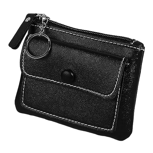 Mini-Münzgeldbörse, PU-Leder, Reißverschluss-Tasche, Damen, Münzfach, Wechselgeldbörse, tragbare Geldbörse mit Schlüsselringen (9 x 12 cm), Schwarz von Valink