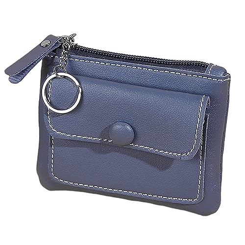 Mini-Münzgeldbörse, PU-Leder, Reißverschluss-Tasche, Damen, Münzfach, Wechselgeldbörse, tragbare Geldbörse mit Schlüsselringen (9 x 12 cm), blau von Valink