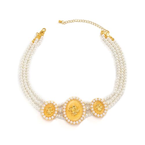 Accessoires für Damen und Herren Übertriebenes ovales Relief Porträt Anhänger Taille Kette Persönlichkeit Imitation Perle Stretch Körper Kette Damen Schmuck Hochzeitstag Weihnachtsgeburtstagsgeschenk von VALKEM