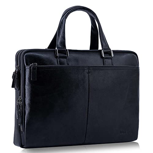 VALMIO GENTRY Laptoptasche Herren Leder 15 Zoll Umhängetaschen Ledertasche-Aktentasche Messengertasche Dokumententasche Tasche für Business-Büro für Laptop-Tasche (Schwarz) von VALMIO CARLSBAD