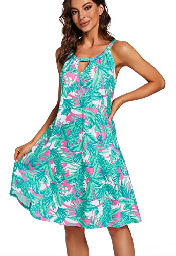 VALPEAKER Sommerkleid Damen, Damen Knielang Ärmellos Sommer Kleider Sexy Elegant Kleid Vintage Boho Strandkleider (Grüne Ananas,S) von VALPEAKER