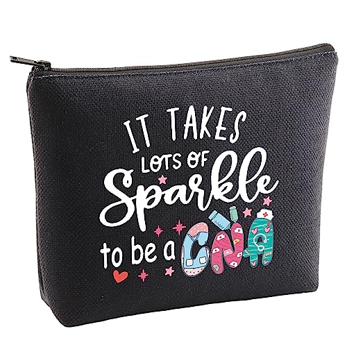 VAMSII CNA Gifts Make-up-Tasche, zertifizierte Krankenschwester-Assistentin, Abschlussgeschenke, It Takes Lots Of Sparkle To Be A CNA Stilltasche mit Reißverschluss, Schwarz, Tragbar von VAMSII