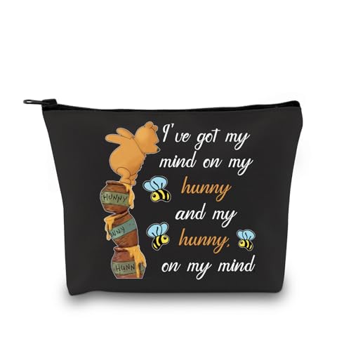 VAMSII Cartoon-Make-up-Tasche, Cartoon-Merchandise-Geschenk, "I ve Got My Mind On My Honey Pooh", Freundschaftsgeschenke für Bären-Fans, Reißverschlussbeutel, Schwarz, Tragbar von VAMSII