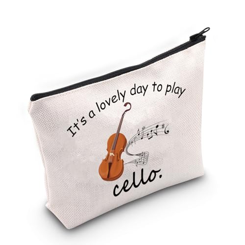 VAMSII Cello Geschenke für Frauen Cello Make-up Tasche Cellist Geschenke für Cello Spieler It's A Lovely Day To Play Cello Zipper Pouch, Beige, Neu von VAMSII