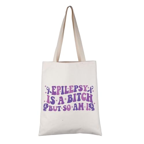 VAMSII Epilepsie-Bewusstseinsgeschenk, Epilepsy Is A B* But So Am I Tragetasche, lila Schleife, Handtasche, Epilepsie-Unterstützung, Geschenk, Epilepsie ist ein B* T von VAMSII