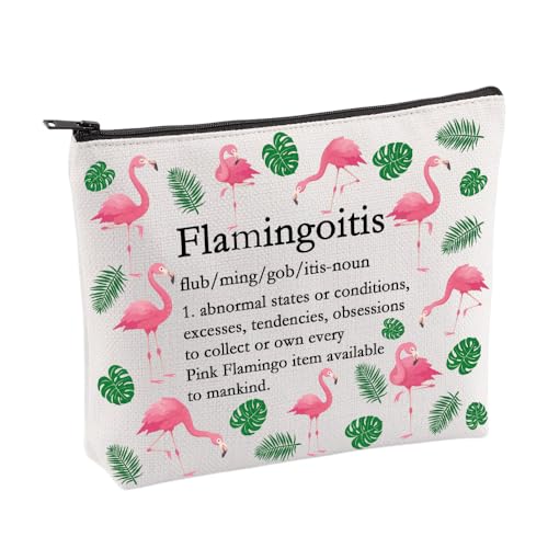 VAMSII Flamingo Make-up-Tasche Flamingo Liebhaber Geschenke Flamingoitis Definition Tasche Rosa Flamingo Geschenke Reise Reißverschlusstasche für Frauen Mädchen, Beige, Tragbar von VAMSII