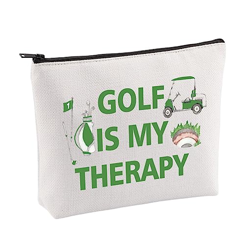 VAMSII Golf-Geschenke für Frauen, Golf-Make-up-Tasche, Golfliebhaber, Geschenke für Golfer, Kosmetiktasche, Golfspieler, Trainer, Geschenke, Golf Is My Therapie-Tasche, Beige, Tragbar von VAMSII