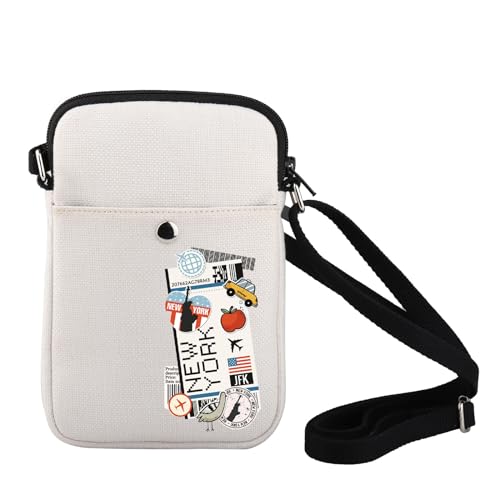 VAMSII New York Souvenir Geschenk New York Reise Flughafen Crossbody Bag New York City Skyline Geschenke Brooklyn NYC Urlaubsgeschenke, Newyorkairport von VAMSII