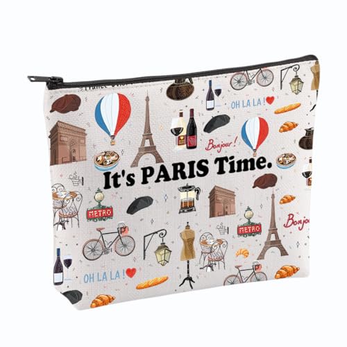 VAMSII Paris Make-up-Tasche Paris Souvenir Geschenke Paris Urlaub Geschenke Paris Reise Reise Reißverschluss Tasche Paris Thema Geschenke für Frauen, Beige, Classic von VAMSII