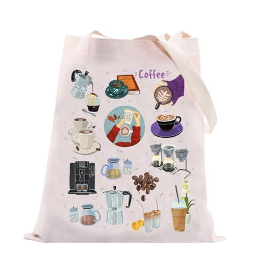 VAMSII Tragetasche für Kaffeeliebhaber, Geschenk für Kaffeeliebhaber, Barista, Leinen, Schultertasche mit Kaffee-Thema, Tasche für Kaffeetrinker von VAMSII