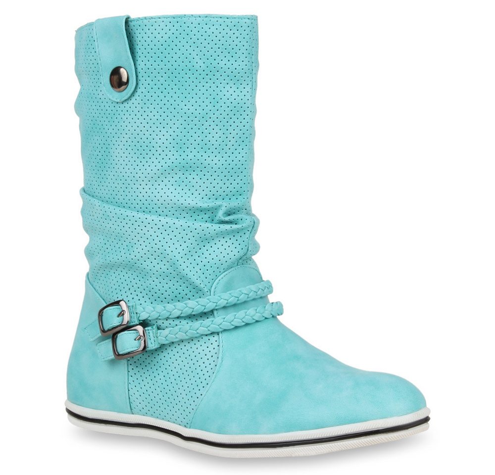 VAN HILL 70991 Schlupfstiefel Damen Schlupfstiefel Sportliche Stiefel Leder-Optik Boots Schnalle von VAN HILL