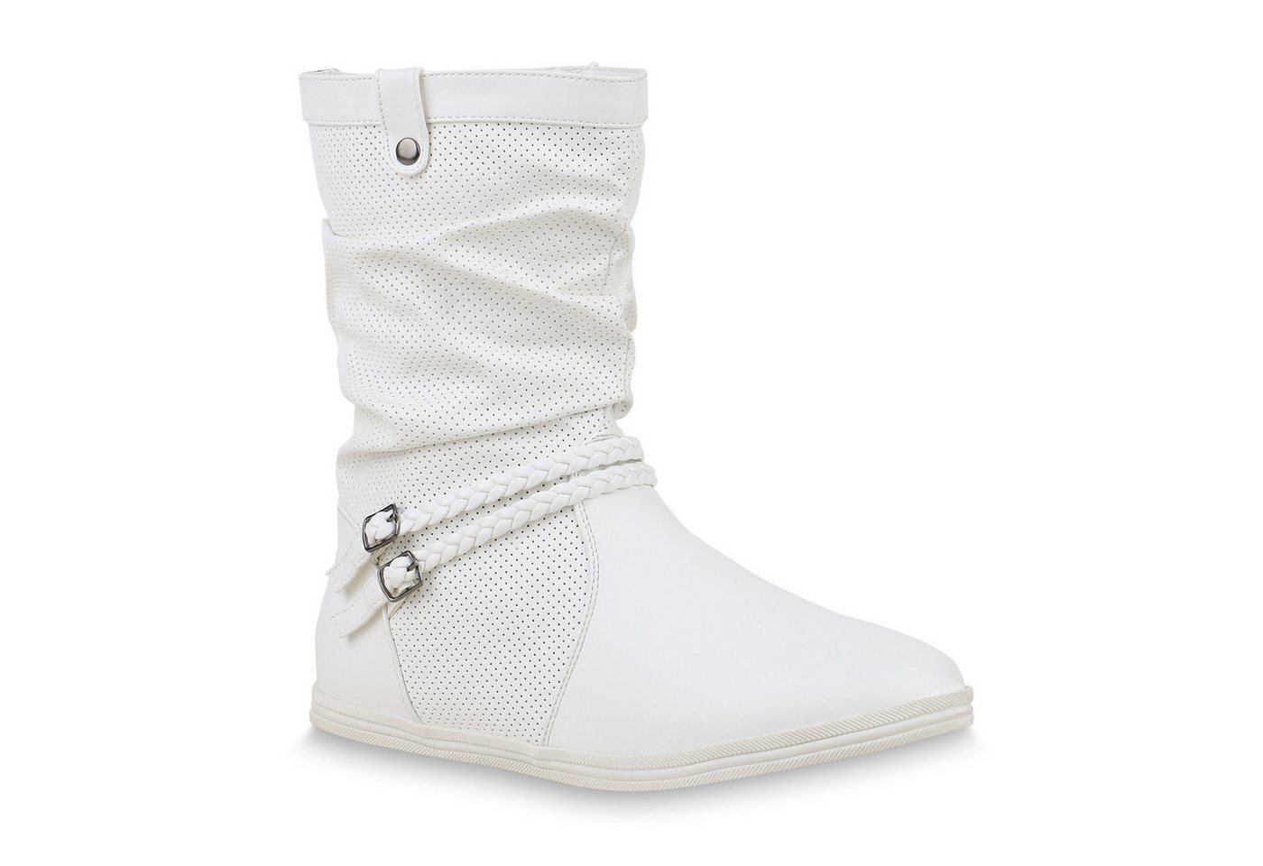 VAN HILL 70991 Schlupfstiefel Damen Schlupfstiefel Sportliche Stiefel Leder-Optik Boots Schnalle von VAN HILL