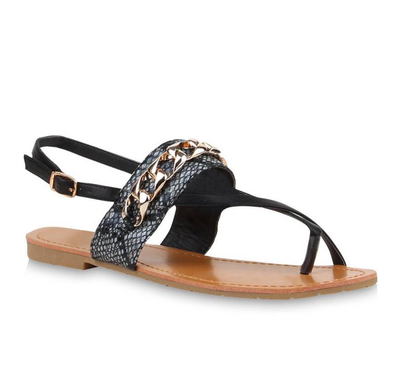 VAN HILL 76544 Zehentrenner Damen Sandalen Zehentrenner Ketten Snake Print Flats von VAN HILL