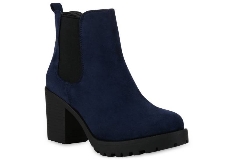 VAN HILL 76870 Chelseaboots Damen Stiefeletten Chelsea Boots Profilsohle Blockabsatz von VAN HILL