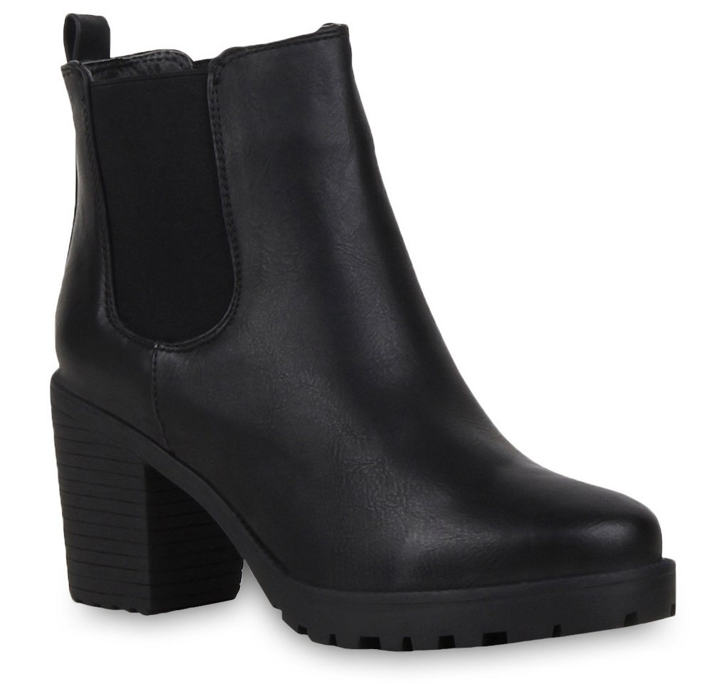 VAN HILL 77276 Chelseaboots Damen Stiefeletten Chelsea Boots Profilsohle Blockabsatz von VAN HILL